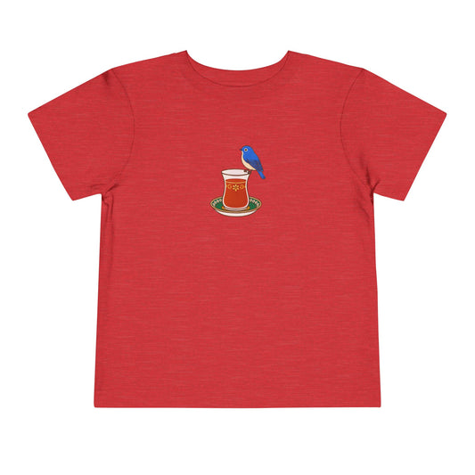 Bluebird on Estekān Toddler Tee | Persian Tea Glass Baby Shirt | چای