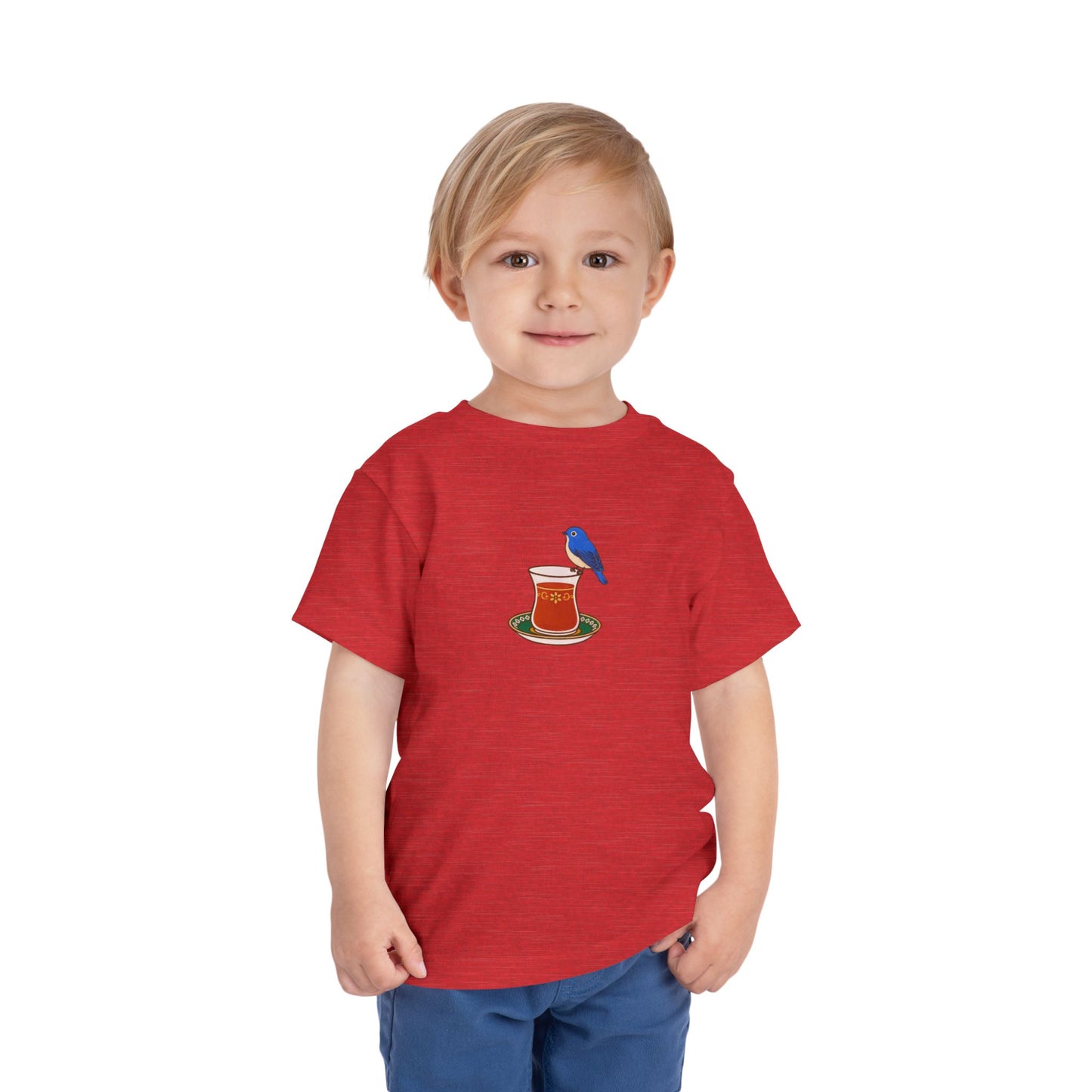 Bluebird on Juice Cup Toddler Tee | Cute Bird Drink Illustration